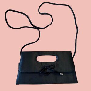 Vintage Black Satin Evening Bag – Convertible Handle Cord Strap